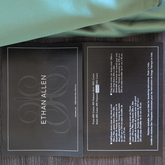 Ethan Allen Queen Duvet And Shams Set Salena Duvet Cover Set F/Q Size Sage Green - Picture 3 of 7